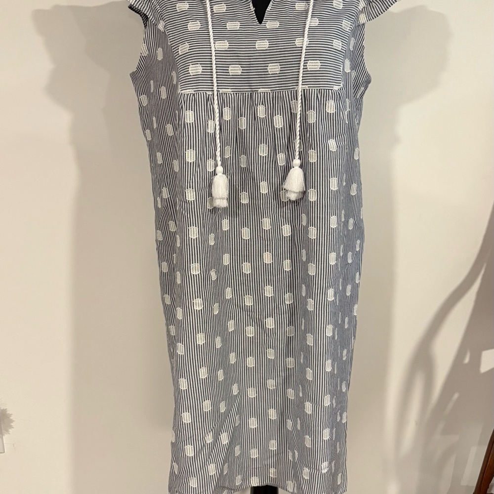 LOFT Blue and White Polka Dot Midi shift Dress size medium